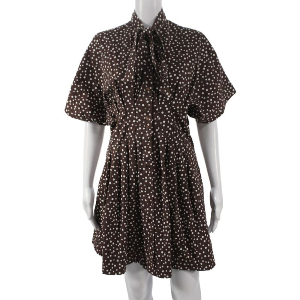 Exquise Womens Brown Polka Dot Shirt Dress Short Sleeve Collared Size S